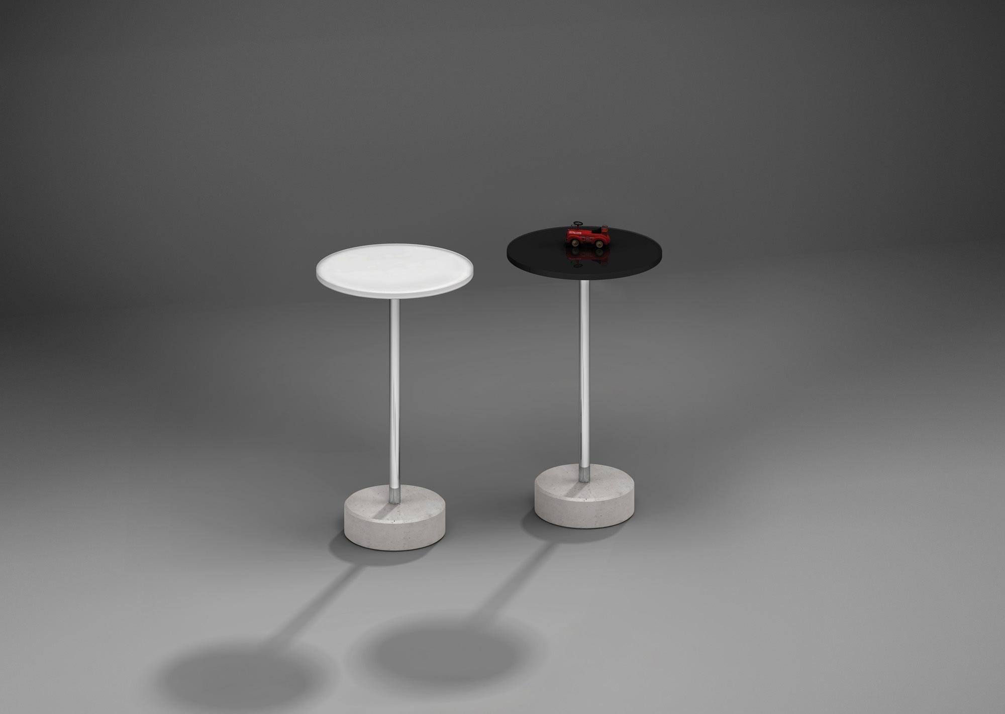 Glass side table ROTON with concrete foot by DREIECK DESIGN - Optiwhite - velvet color pure white +  color jet black