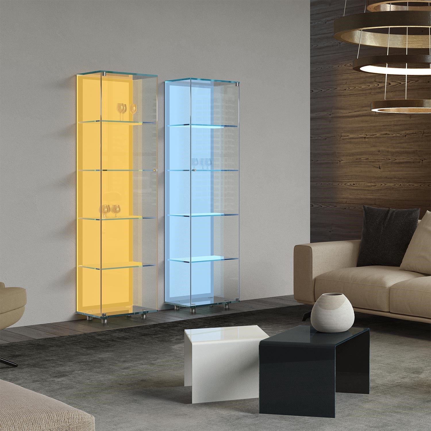 Illuminated glass cabinet SOLUS BACKLIGHT by DREIECK DESIGN: SBL IV - rgb lighting 