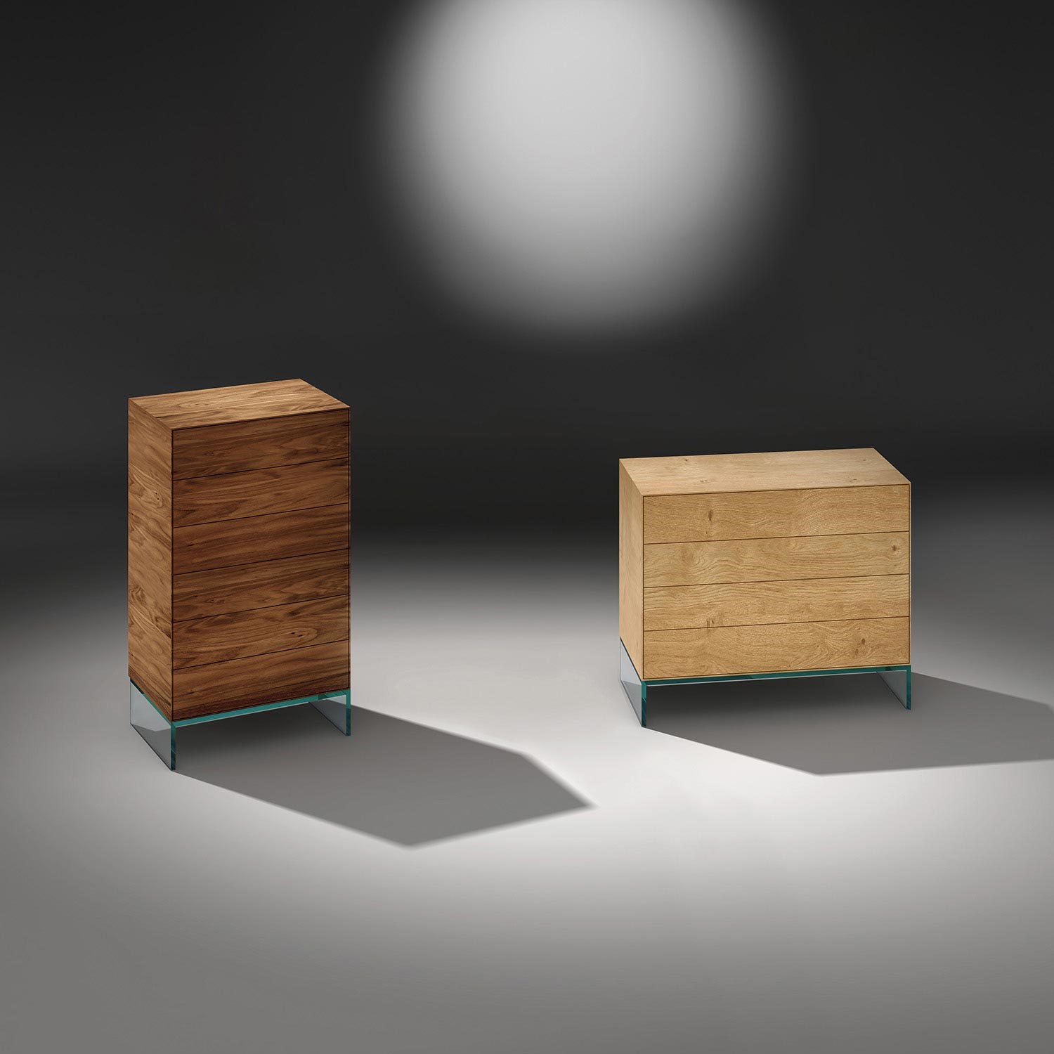 Solid wood dresser LISBOA by DREIECK DESIGN - Optiwhite glass - solid wood walnut + oak