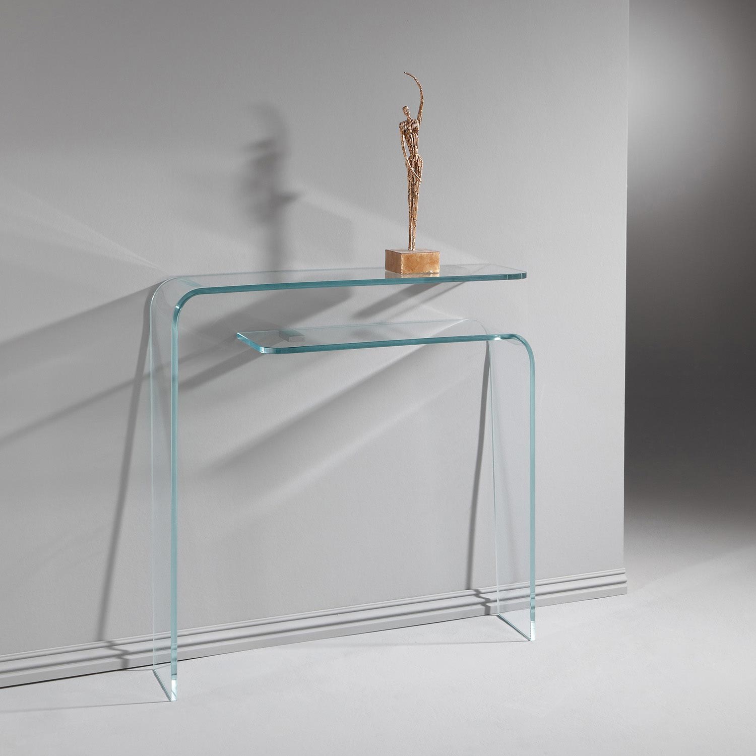 Glass console table L-SOFT by DREIECK DESIGN: OPTIWHITE clear