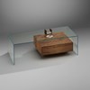 FLY coffee table by DREIECK DESIGN - Optiwhite glass - solid wood walnut - front view