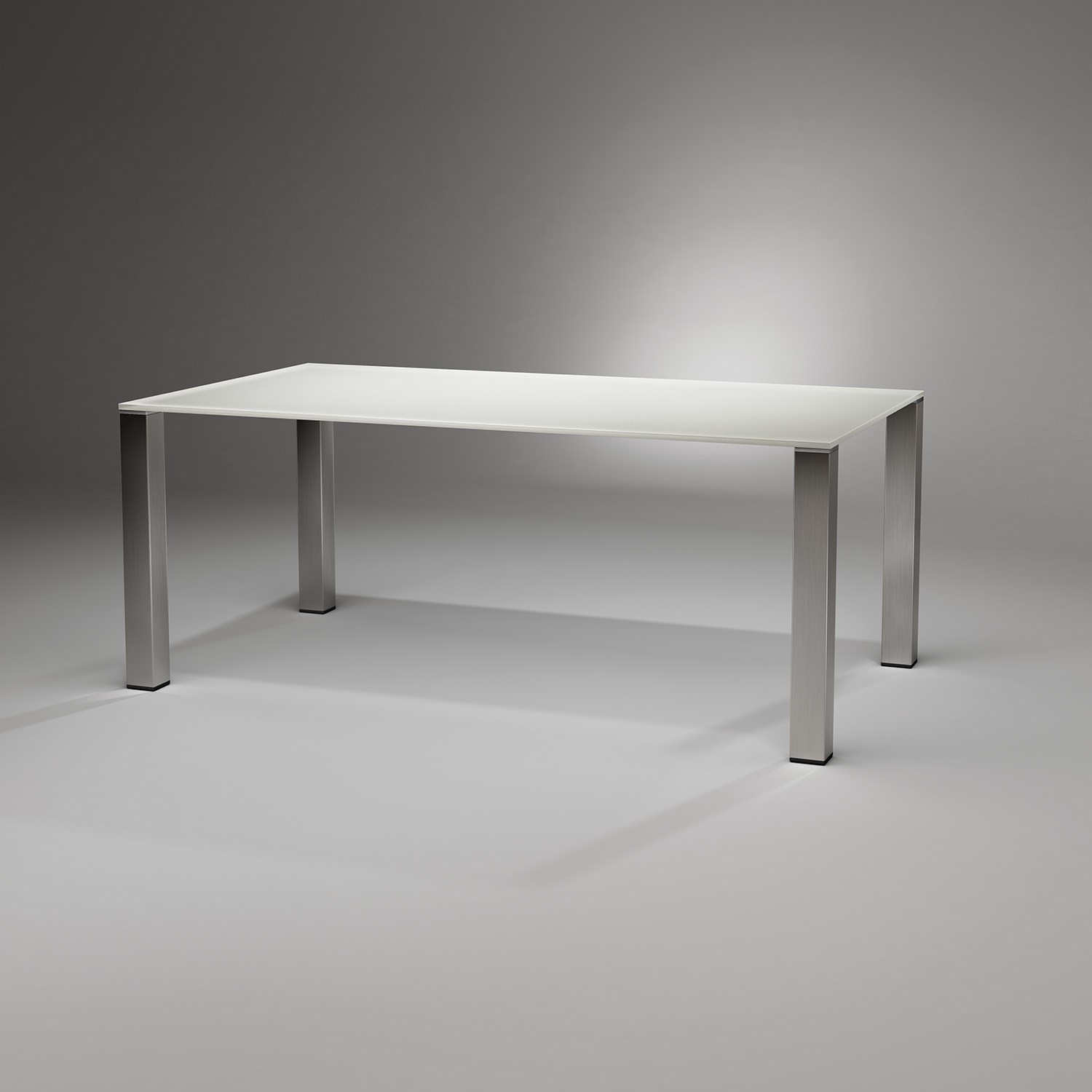 Moderner Glastisch QUADRO MAGNUM von DREIECK DESIGN: QM 2072 - OPTWHITE samtcolor reinweiss - Tischfüße Edelstahl gebürstet