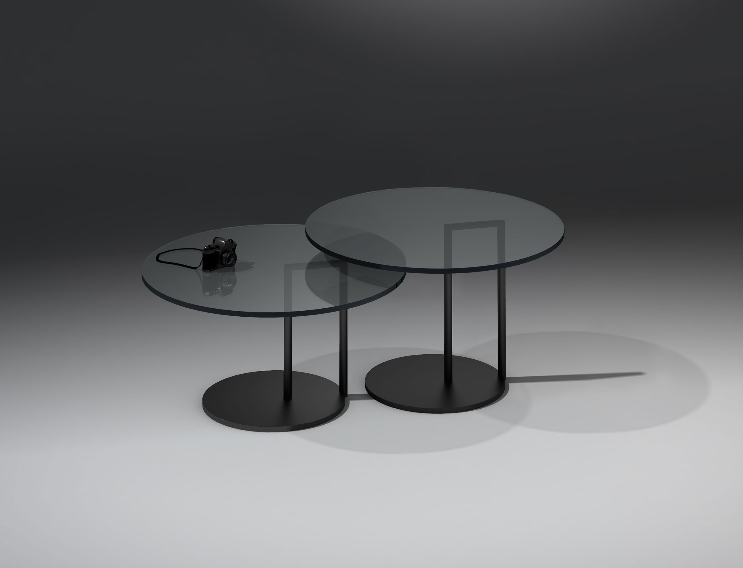 Glascouchtisch NEX von DREIECK DESIGN: Parsol grau - Untergestell schwarz pulverbeschichtet