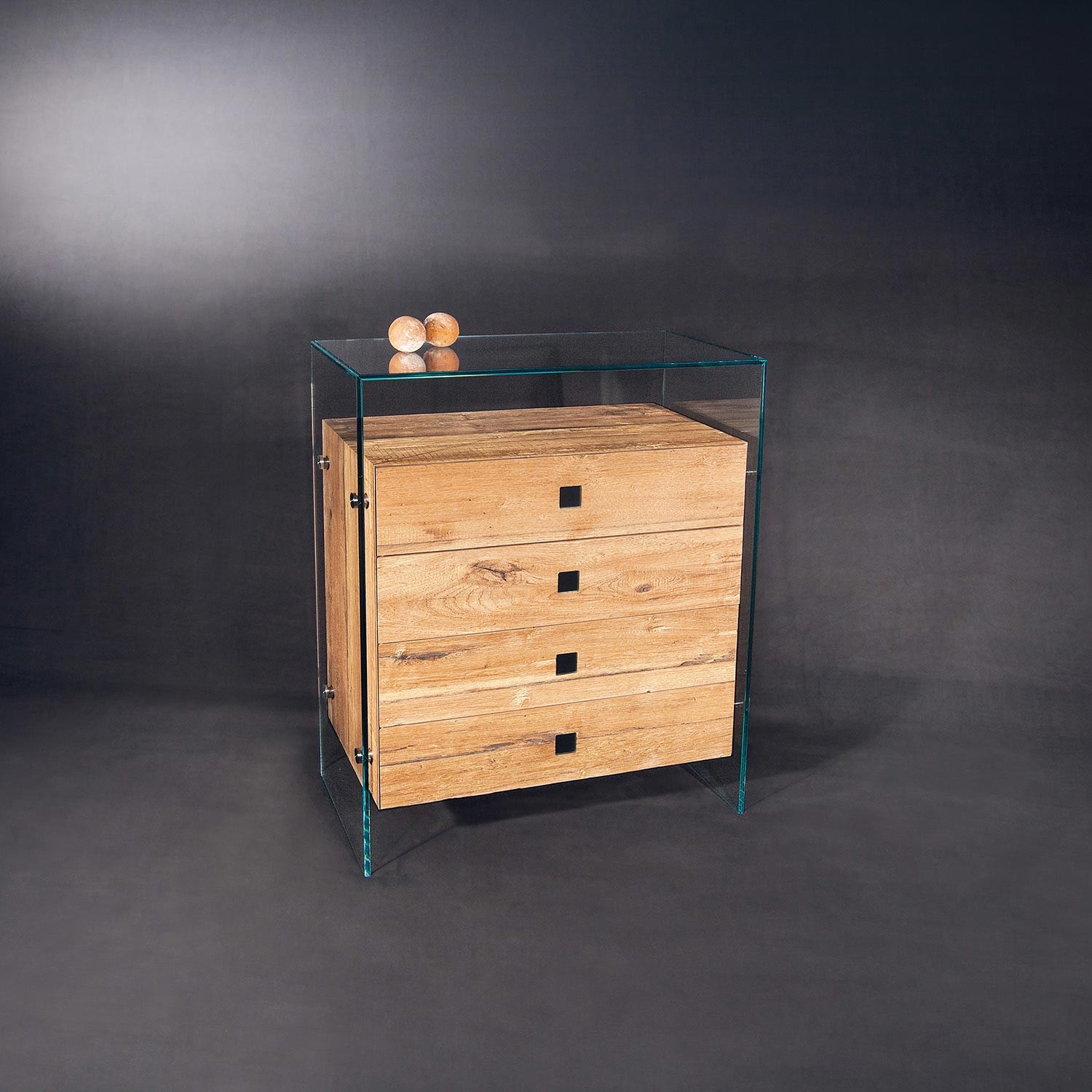 Solid wood commode FUSION wood 84 by DREIECK DESIGN: OPTIWHITE + wood vintage amber