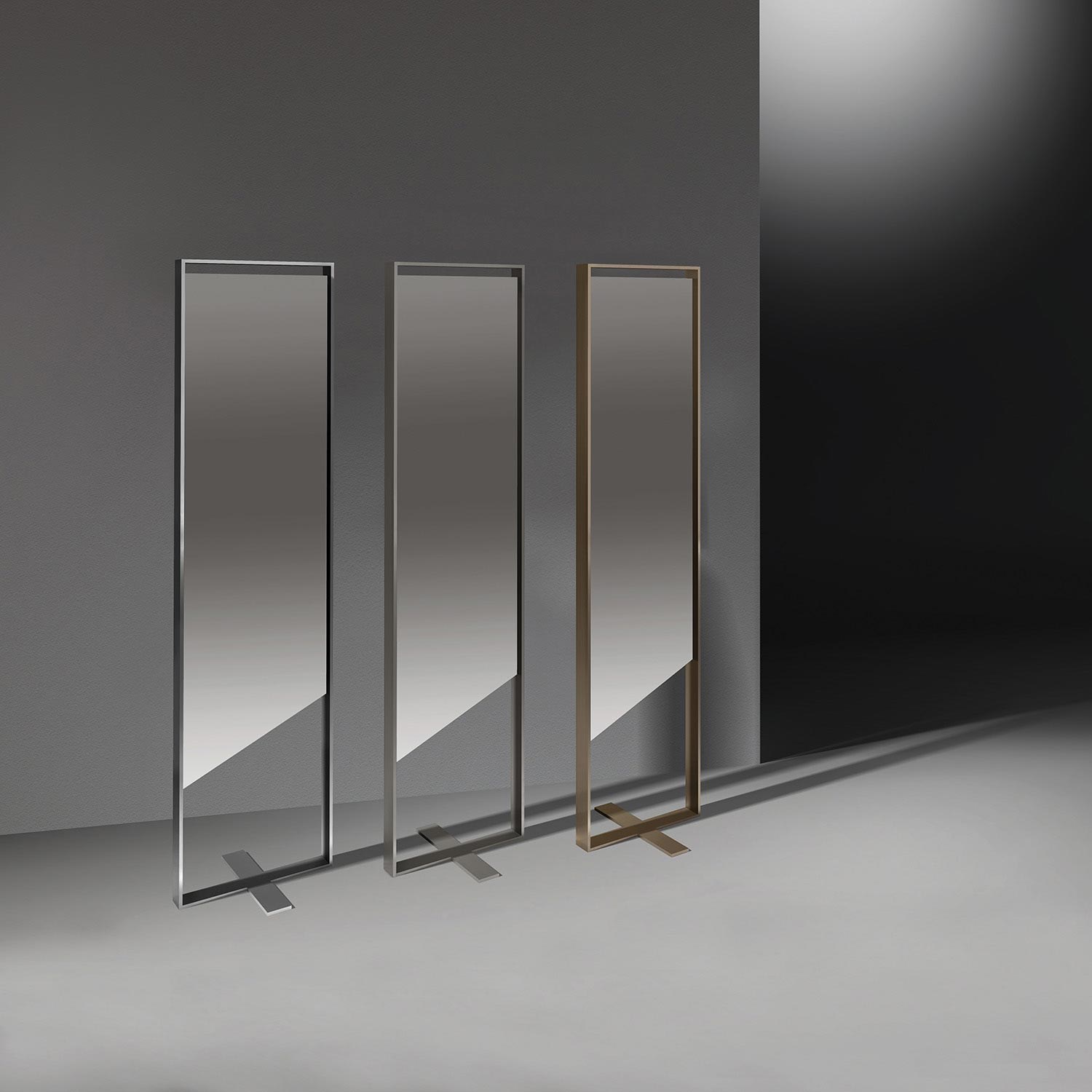 Cheval mirror GIOLINA by DREIECK DESIGN - solid stainless steel hand polished + brushed + brass brushed