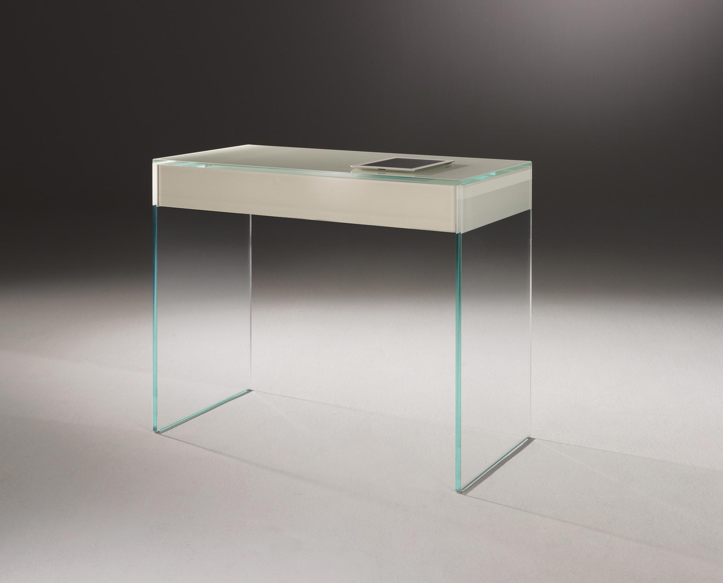 Glass desk with drawer JANUS TS by DREIECK DESIGN - OPTIWHITE partial color pearl white