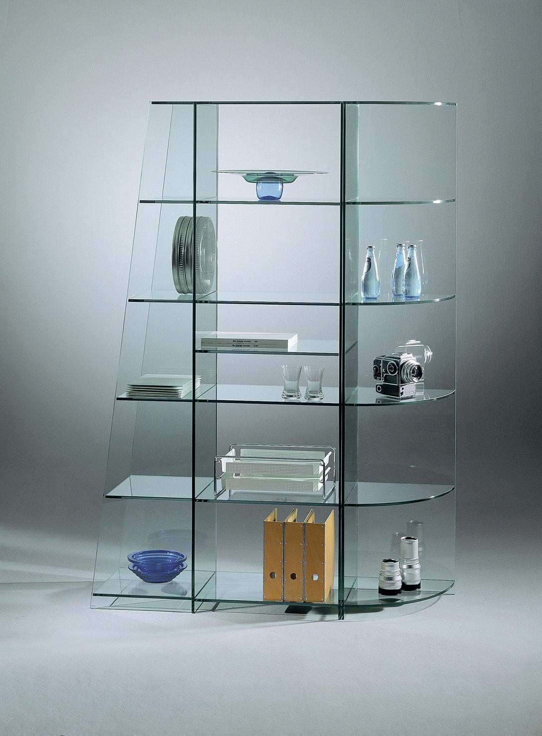 Glass shelves TOURELLE by DREIECK DESIGN: T IV S + T IV (with additional shelf) + T IV E - FLOATGLASS