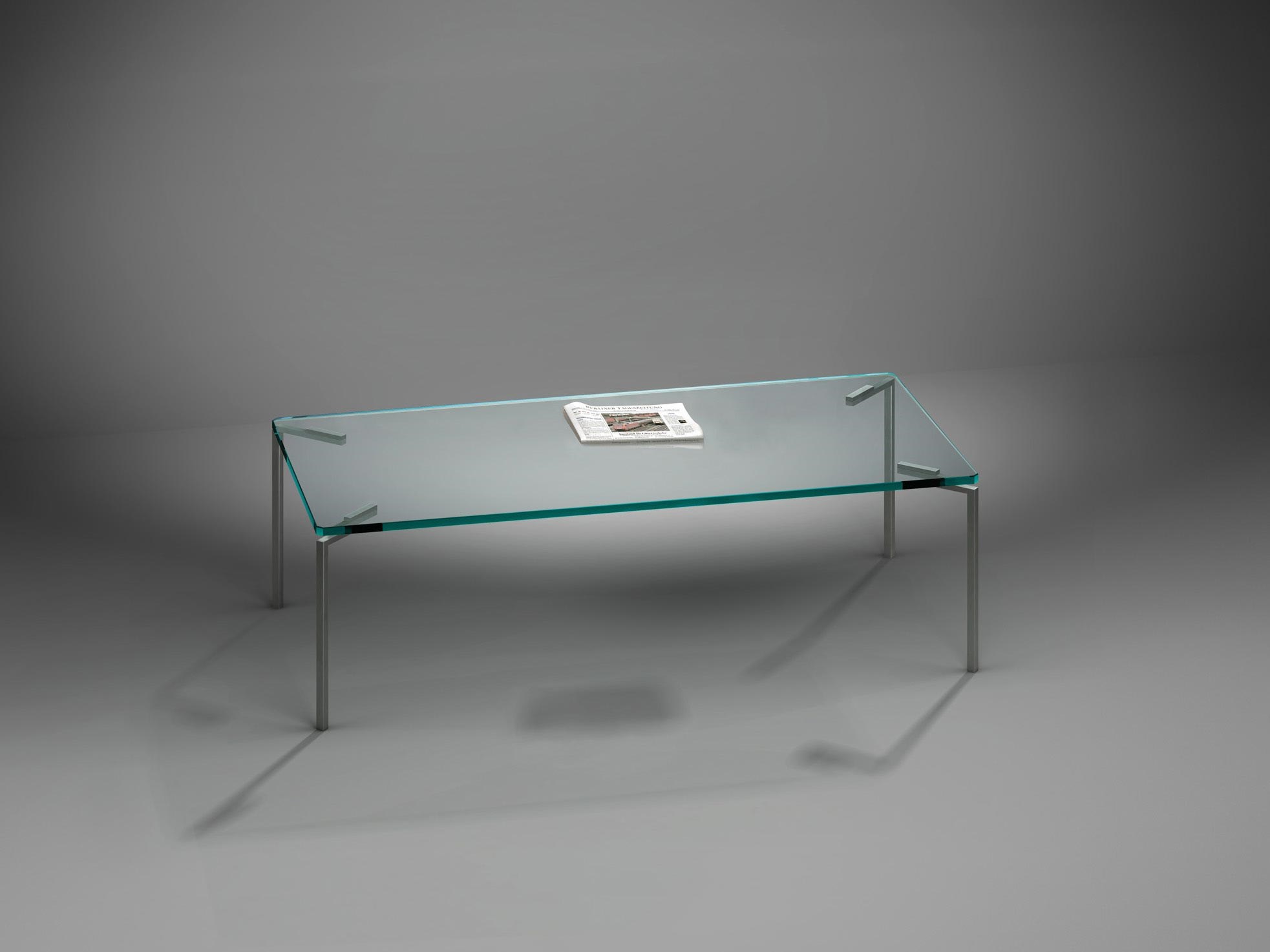 Glass cocktail table FILIO by DREIECK DESIGN: FI 2636 - OPTIWHITE clear - table feet stainless steel brushed