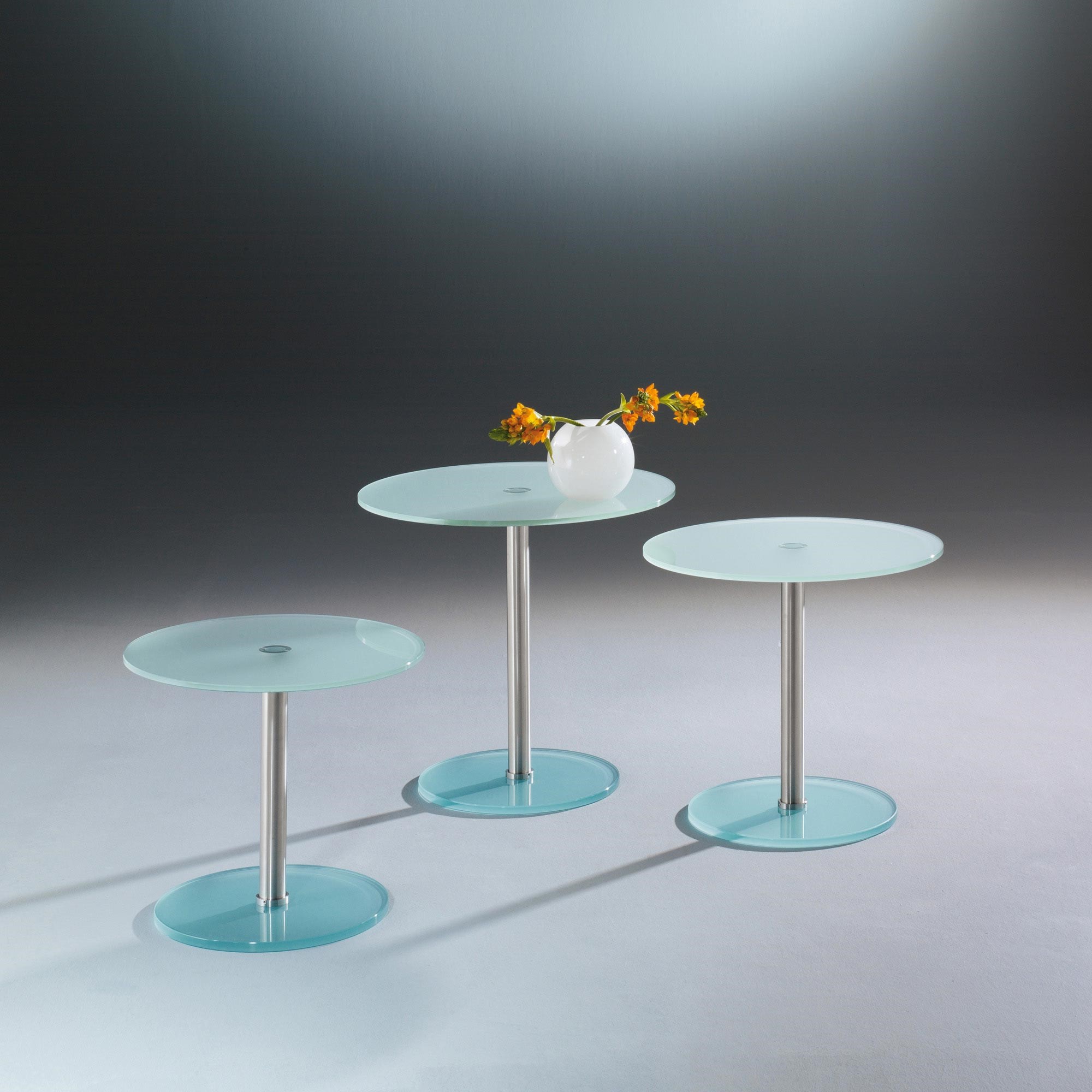 Glass side table RONDO by DREIECK DESIGN: R4540 - R5540 - R5040 - FLOATGLASS satinated