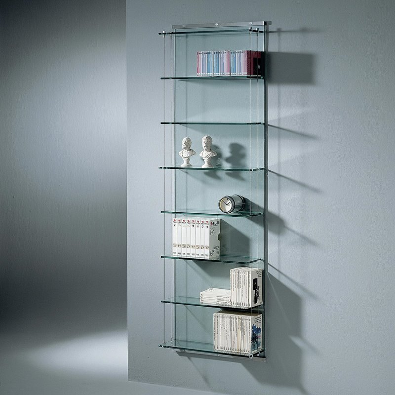DREIECK DESIGN - glass bookshelf BOOKLET- FLOATGLASS - shelves clear + back panel satinated