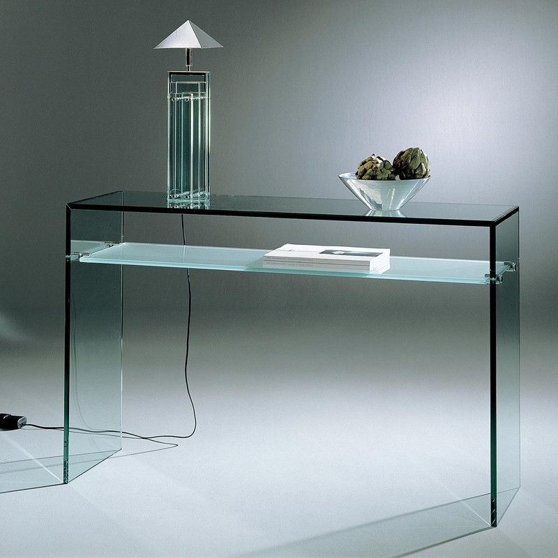 Glass console table ARCADIA by DREIECK DESIGN: Arc 23 - FLOATGLASS + inermediate plate satinated