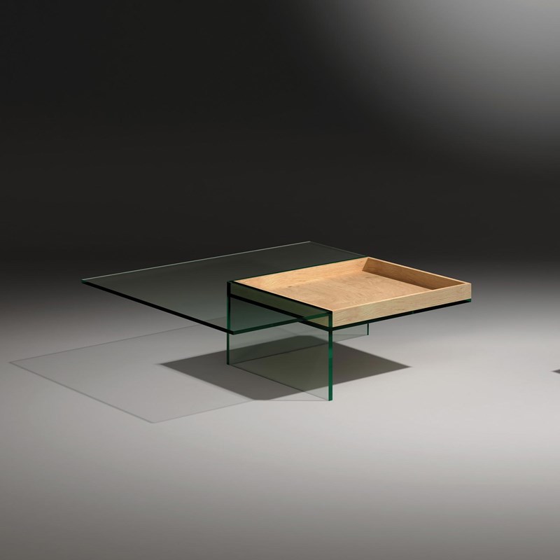 Glas Couchtisch mit Holztablett SERVA