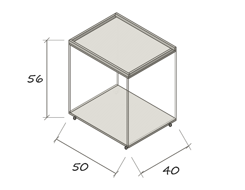 TRAY · Dimension drawing in an illustrative style · TRAY · 50 × 40 · 56 cm