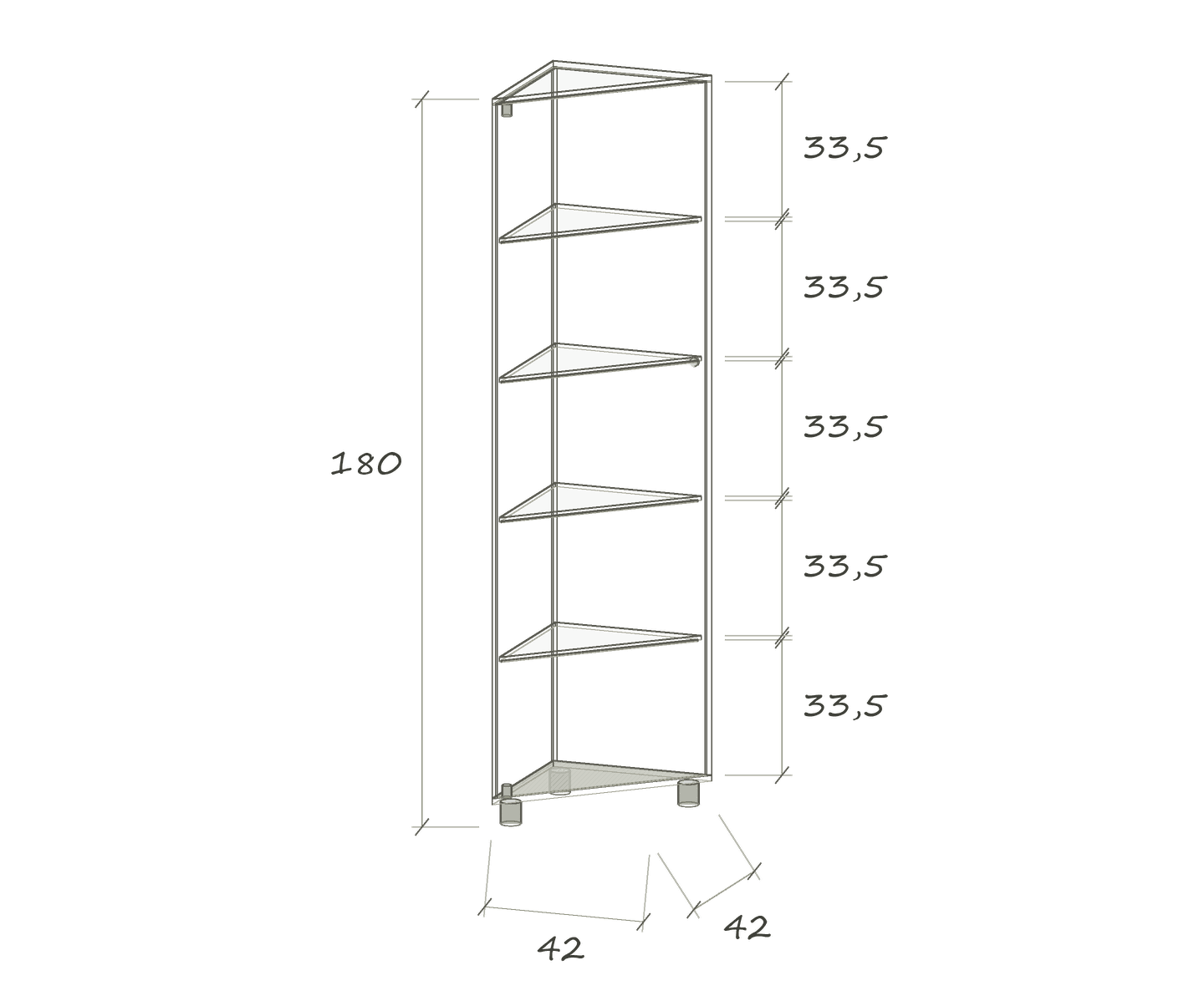 S IV E LED LINE · 42 × 42 × 180 cm · Corner cabinet · five LED profiles · Left-hand hinges · Dimensions in cm