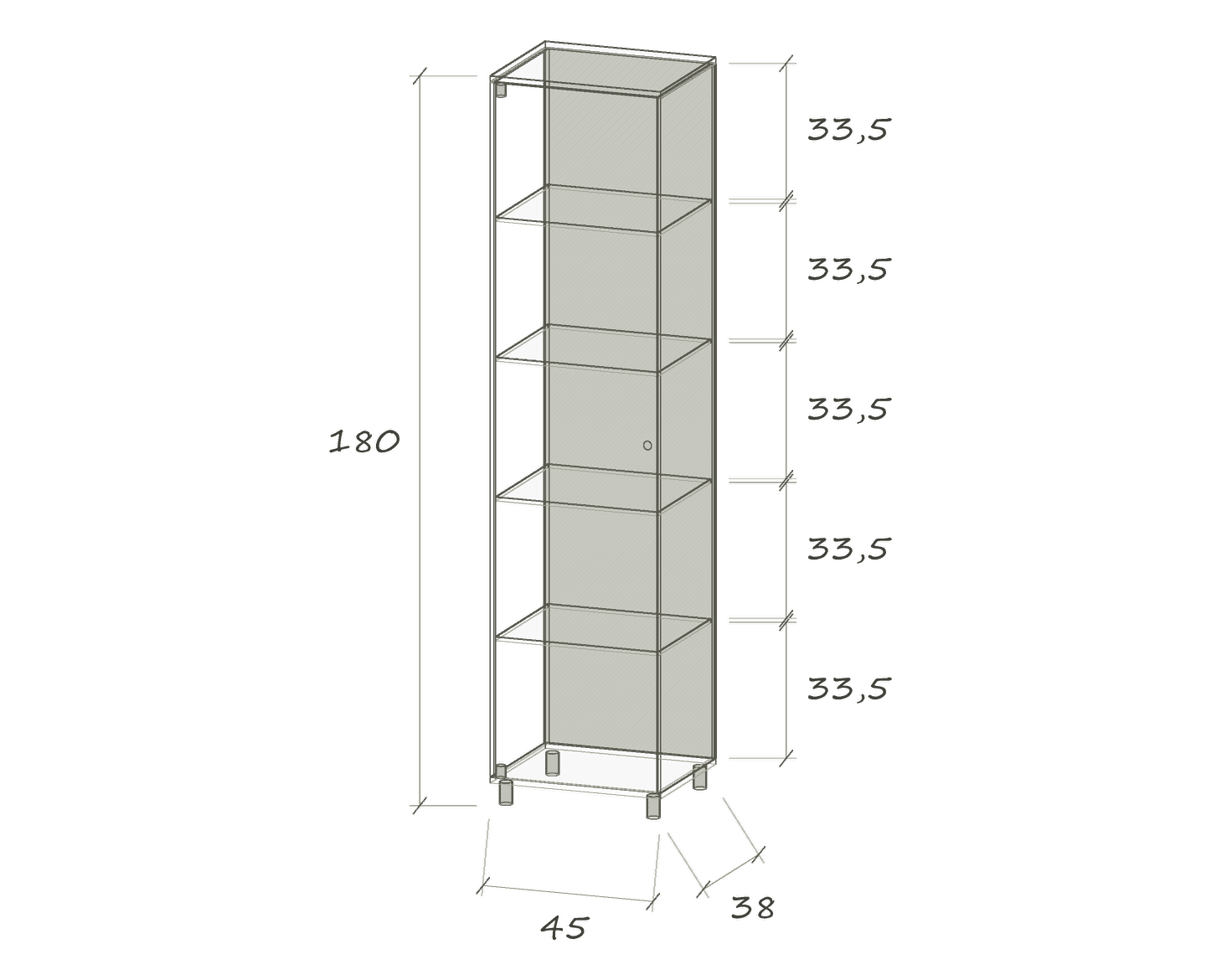SOLUS BACKLIGHT · 45 × 38 × 180 cm · Türanschlag links · Maße in cm