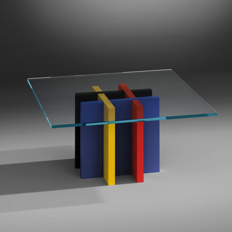Glass coffee table MONDRIAN by DREIECK DESIGN: MONDRIAN 99 - Optiwhite clear - base MDF silk mat lacquered