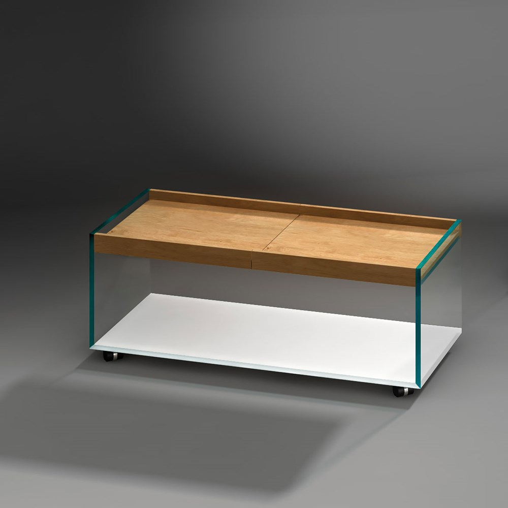 Glascouchtisch auf Rollen mit abnehmbaren Tabletts TRAY