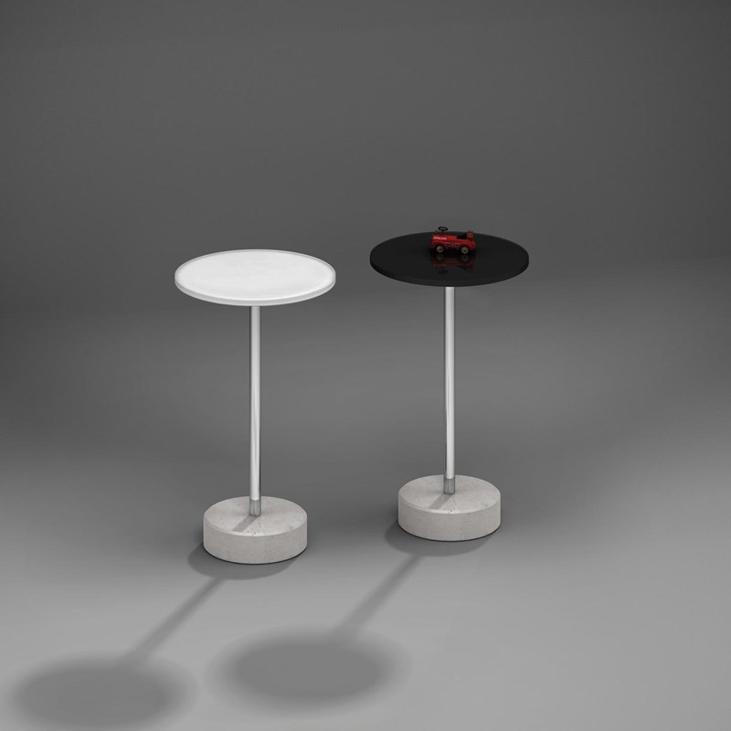 Glass side table ROTON with concrete foot by DREIECK DESIGN - Optiwhite - velvet color pure white +  color jet black