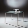 Edler Glastisch QUADRO von DREIECK DESIGN: Q 1172 - FLOATGLAS klar + Tischfüße Edelstahl gebürstet