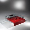 Glascouchtisch NUO 95 von DREIECK DESIGN: FLOATGLAS - unterer Winkel color rubinrot - Mittelfuß Edelstahl gebürstet