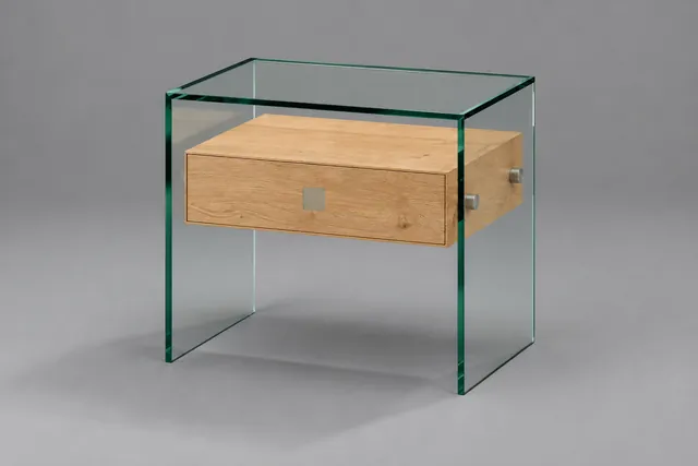 PURE WOOD · Floatglas klar · Eiche · Materialillustration