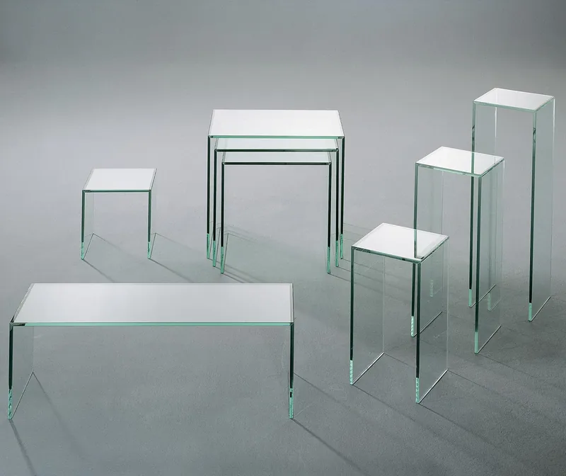 Designer Satztisch aus Glas: SL07-1 + SL07-2 + ST08-1 + ST08-2 + ST08-3 + SL04-1 + SL04-2 + SL04-3 - alle FLOATGLAS