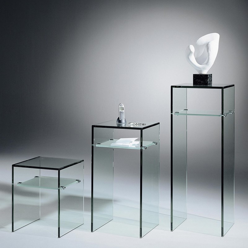 Designer Glassäule ARCADIA von DREIECK DESIGN: 50 - 80 - 110 - FLOATGLAS - Zwischenböden satiniert