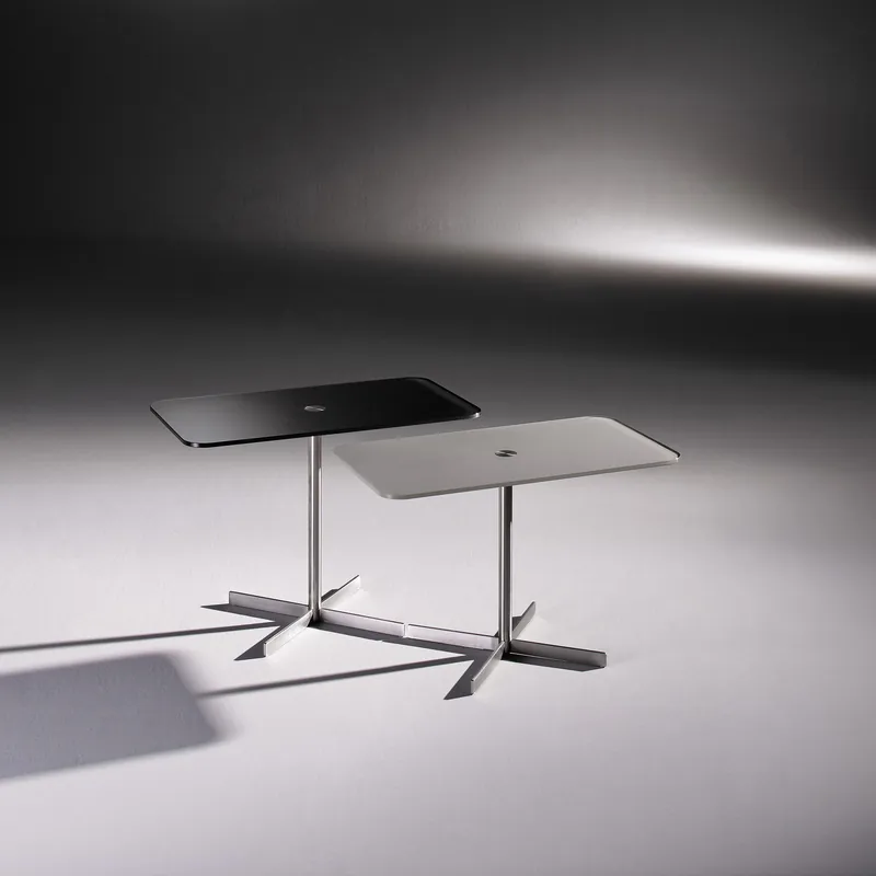 LIDO: Rechteckig OPTIWHITE color tiefschwarz - graualuminium - Gestell Edelstahl gebürstet