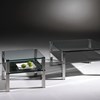 Glass coffee table QUADRO DOUBLE by DREIECK DESIGN: Qd 5542 - FLOATGLASS - intermediate plate color anthracite grey + Qd 7742 - FLOATGLASS - intermediate plate velvet color anthracite grey - table feet stainless steeel brushed