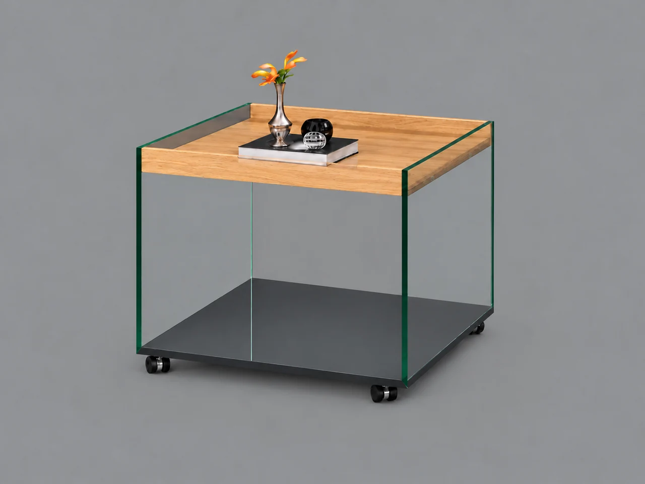 TRAY · Floatglas · Oak · Anthracite grey RAL 7016 · Material illustration