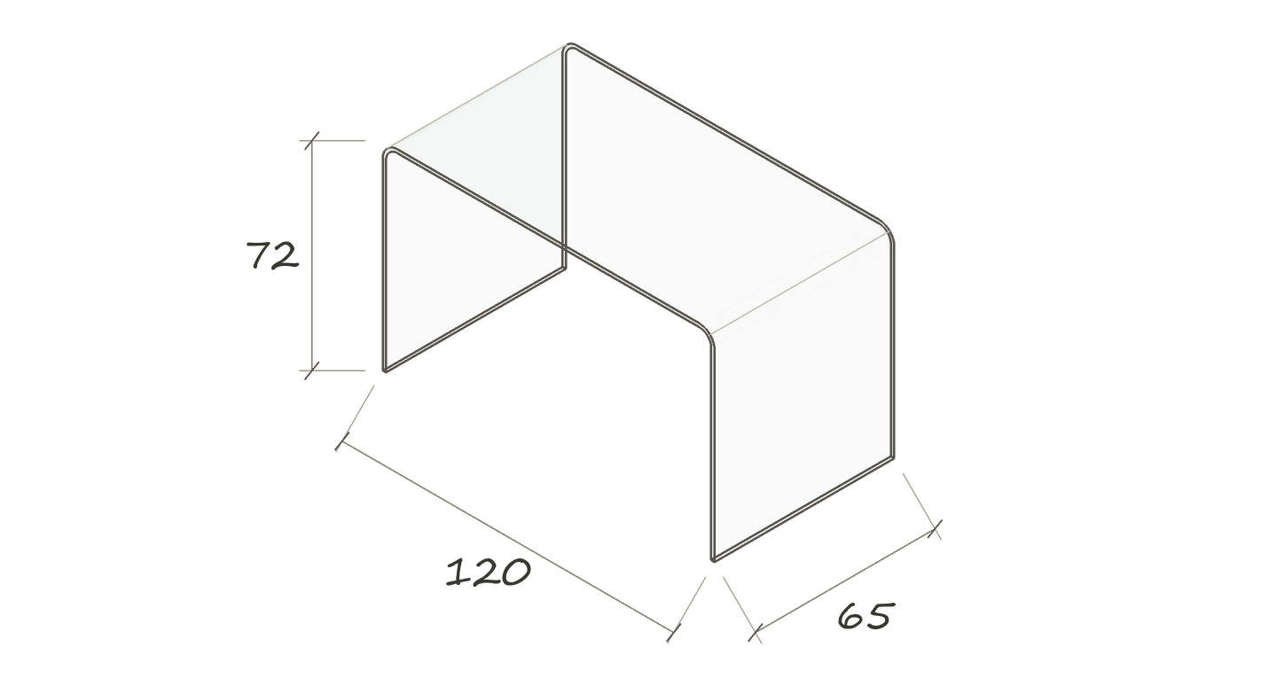 UT 28 · 120 × 65 × 72 cm · Klassischer Radius · Floatglas oder Optiwhite · Maße in cm