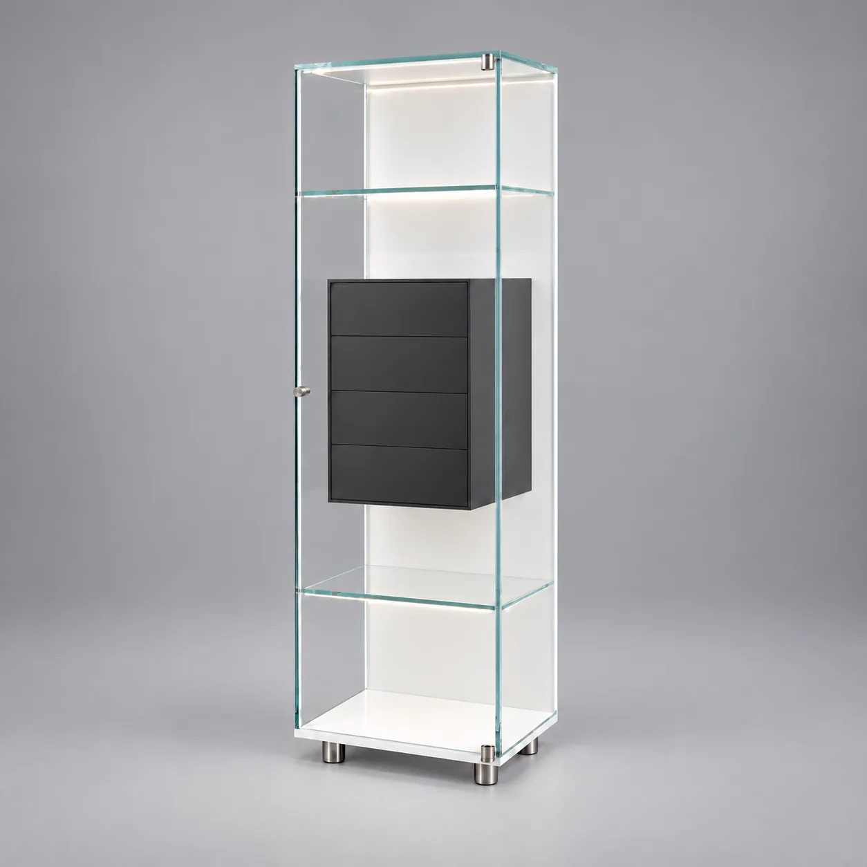 SOLUS FLY · Optiwhite · lackiertes MDF · Rückwand Samtcolor weiß · Materialillustration
