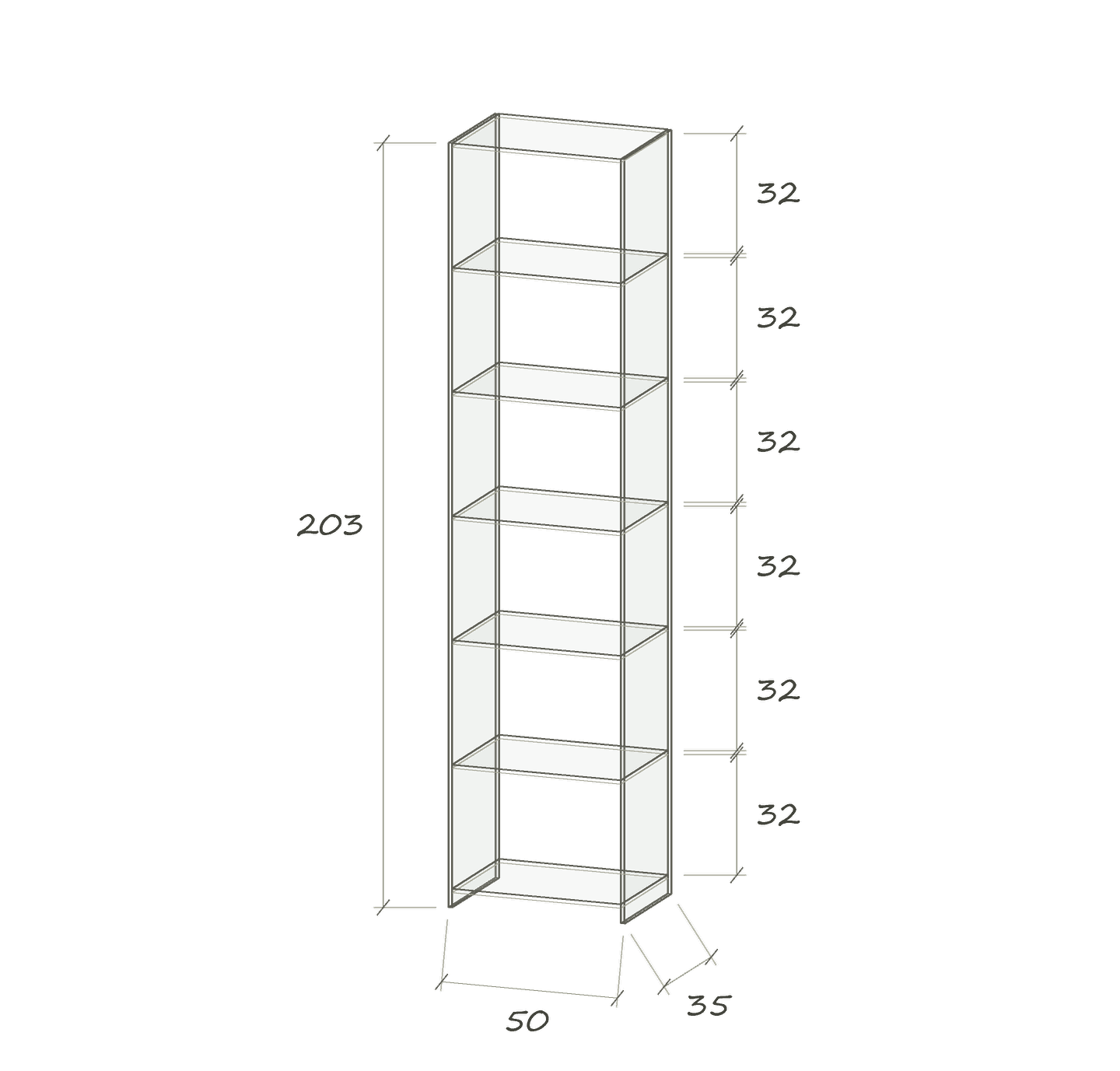 T V · 50 × 35 × 203 cm · Gerade · 50 cm breit · Maße in cm