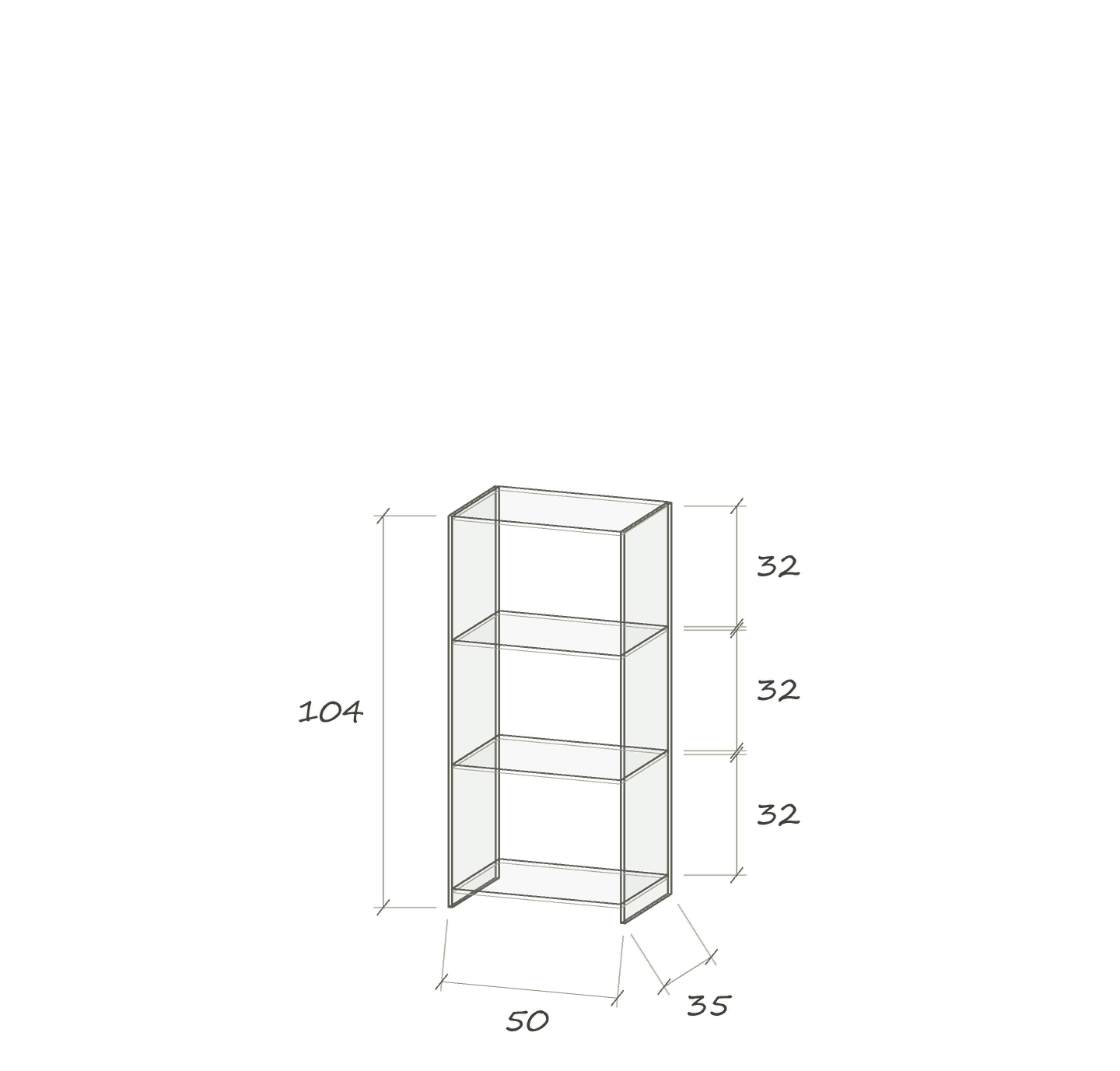 T II · 50 × 35 × 104 cm · Gerade · 50 cm breit · Maße in cm
