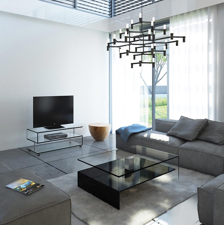 Designer Wohnzimmer mit Glasmöbeln