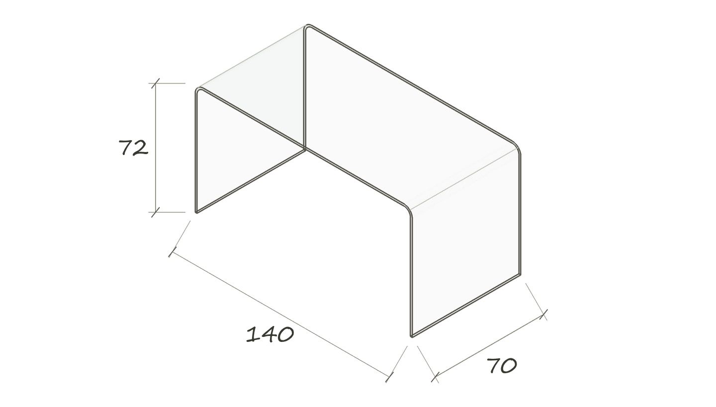 UT 31 · 140 × 70 × 72 cm · Klassischer Radius · Floatglas oder Optiwhite · Maße in cm