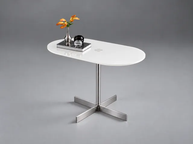 LIDO Glasbeistelltisch oval · Eisenarmes Optiwhite · Color · glänzend · Reinweiß RAL 9010 · Materialillustration