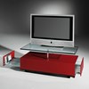 DREIECK DESIGN - glass tv rack MEDIA X - FLOATGLAS color ruby red - with two side drawers