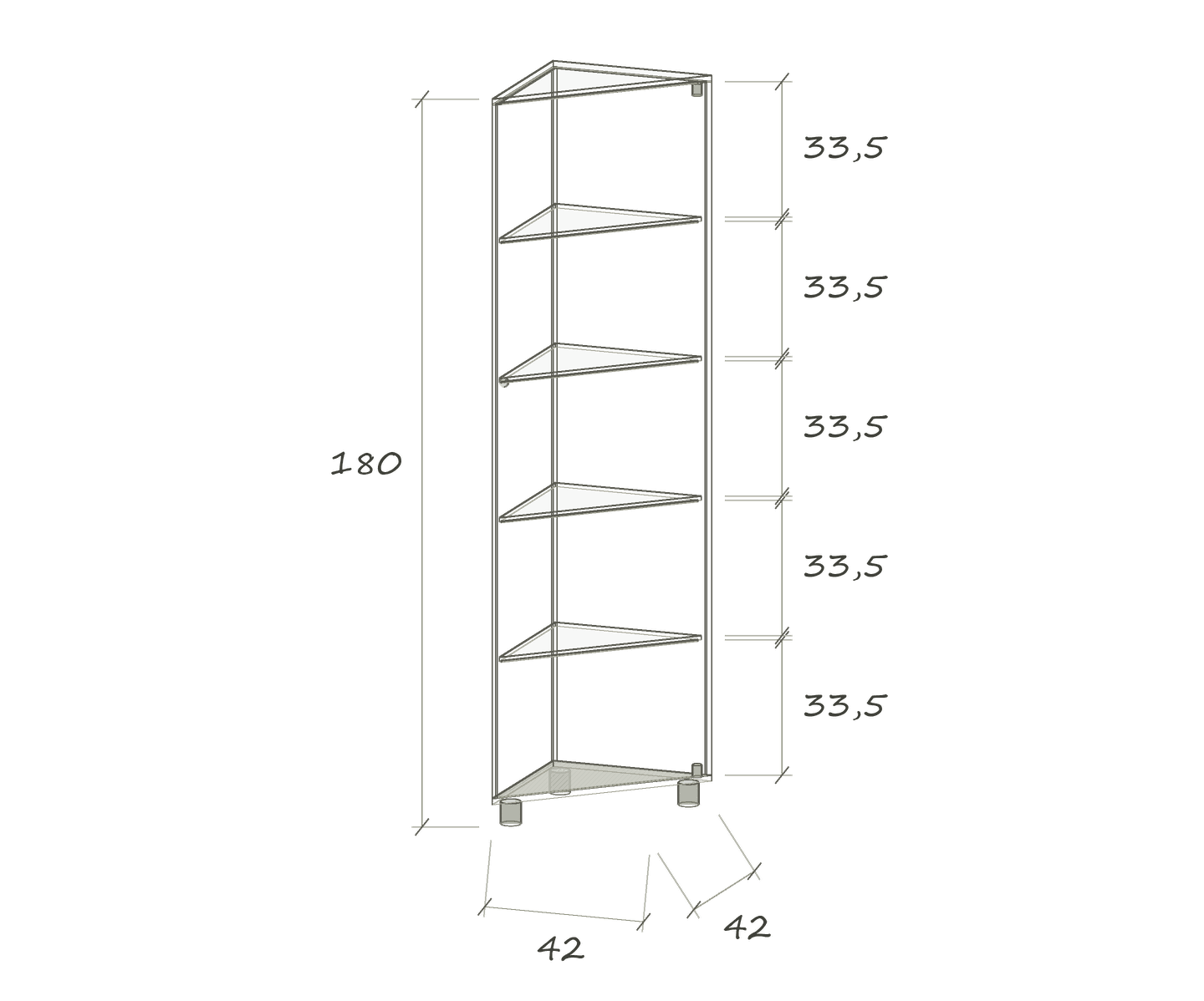 S IV E LED LINE · 42 × 42 × 180 cm · Corner cabinet · five LED profiles · Right-hand hinges · Dimensions in cm