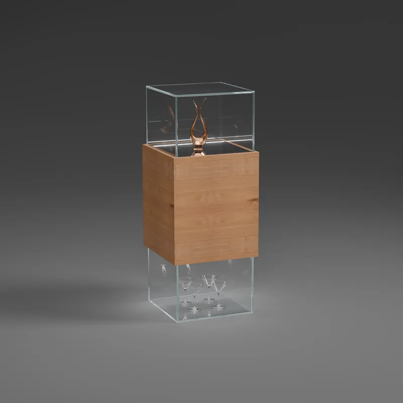 VICTUS · Glas Optiwhite klar - Holz Eiche - Beleuchtung eingeschaltet