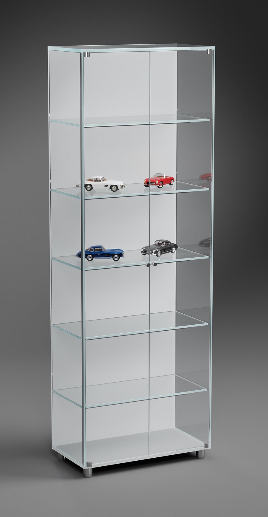 SOLUS XL glass cabinet with a matt white back panel and base