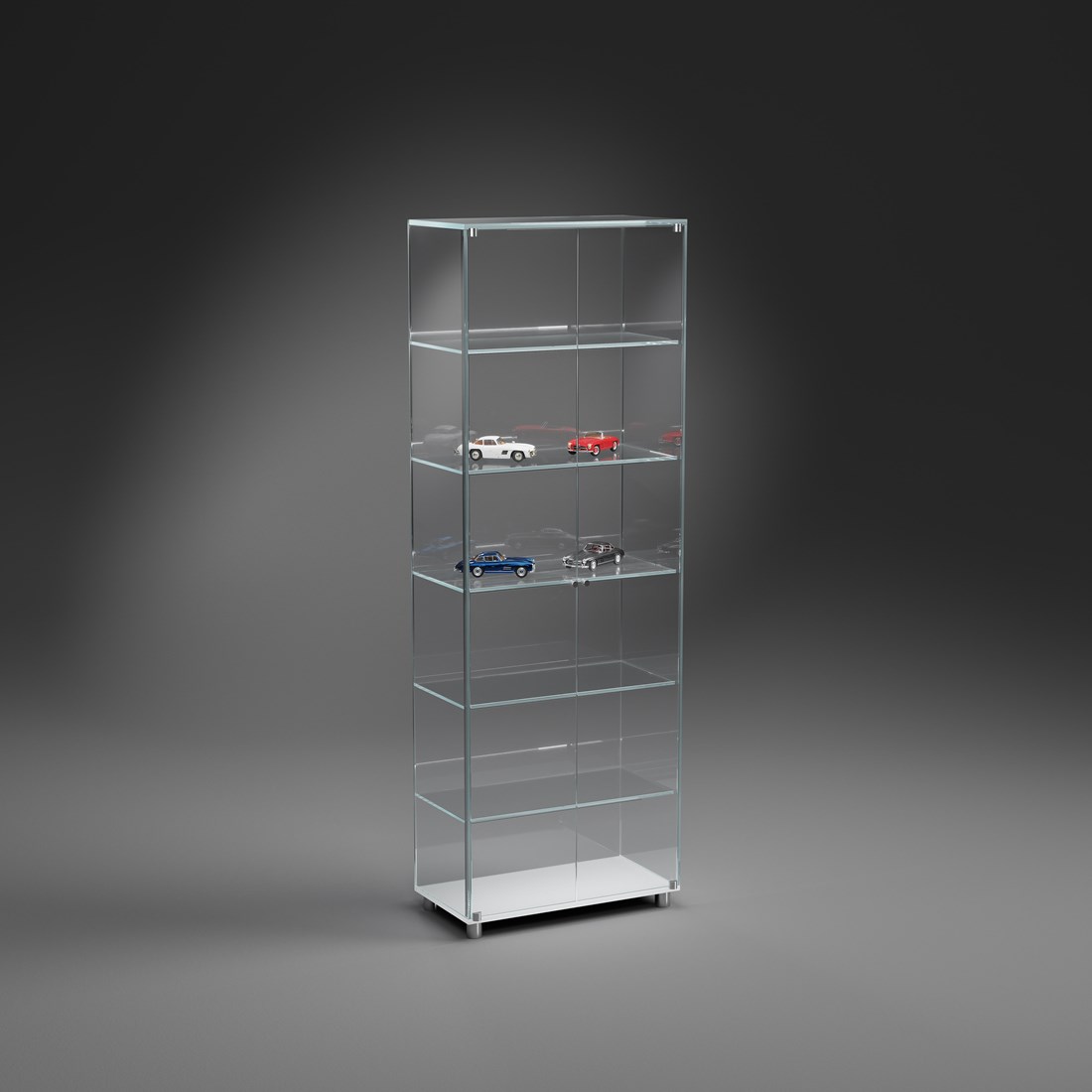 Glasvitrine SOLUS XL mit zwei Türen aus Optiwhite klar und LED-Beleuchtung
