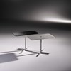 Glass side table LIDO by DREIECK DESIGN: rectangular OPTIWHITE color jet black + grey aluminum - base stainless steel brushed