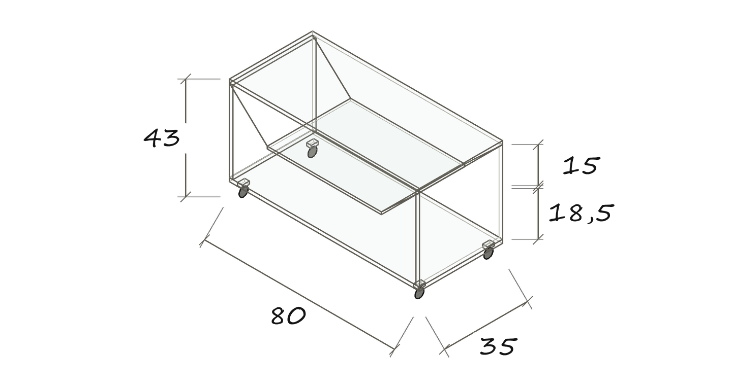 Isolated dimension drawing B 84: 80 × 35 × 43 cm · Clear compartment heights: 18.5 / 15 cm