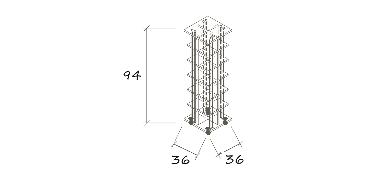 Freigestellte Maßskizze CD 336: 36 × 36 × 94 cm