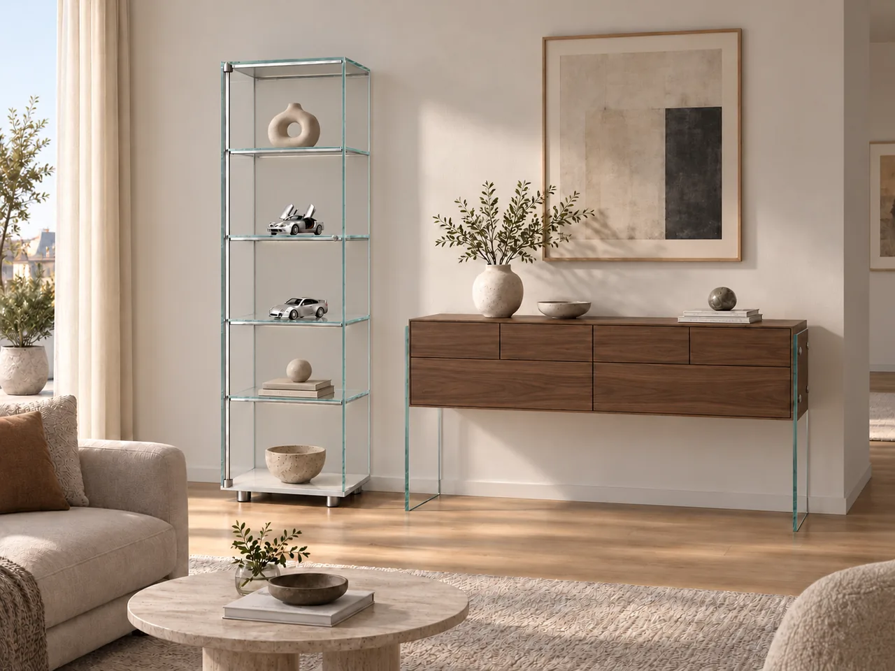 SOLUS LED LINE + FLAIR console table · Illustrative room setting · Example furnishing arrangement