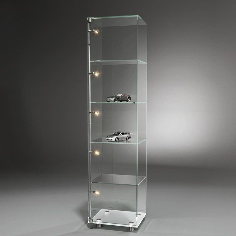 Showcase SOLUS by DREIECK DESIGN: S IV (with halogen lighting) - door hinged on left - OPTIWHITE clear