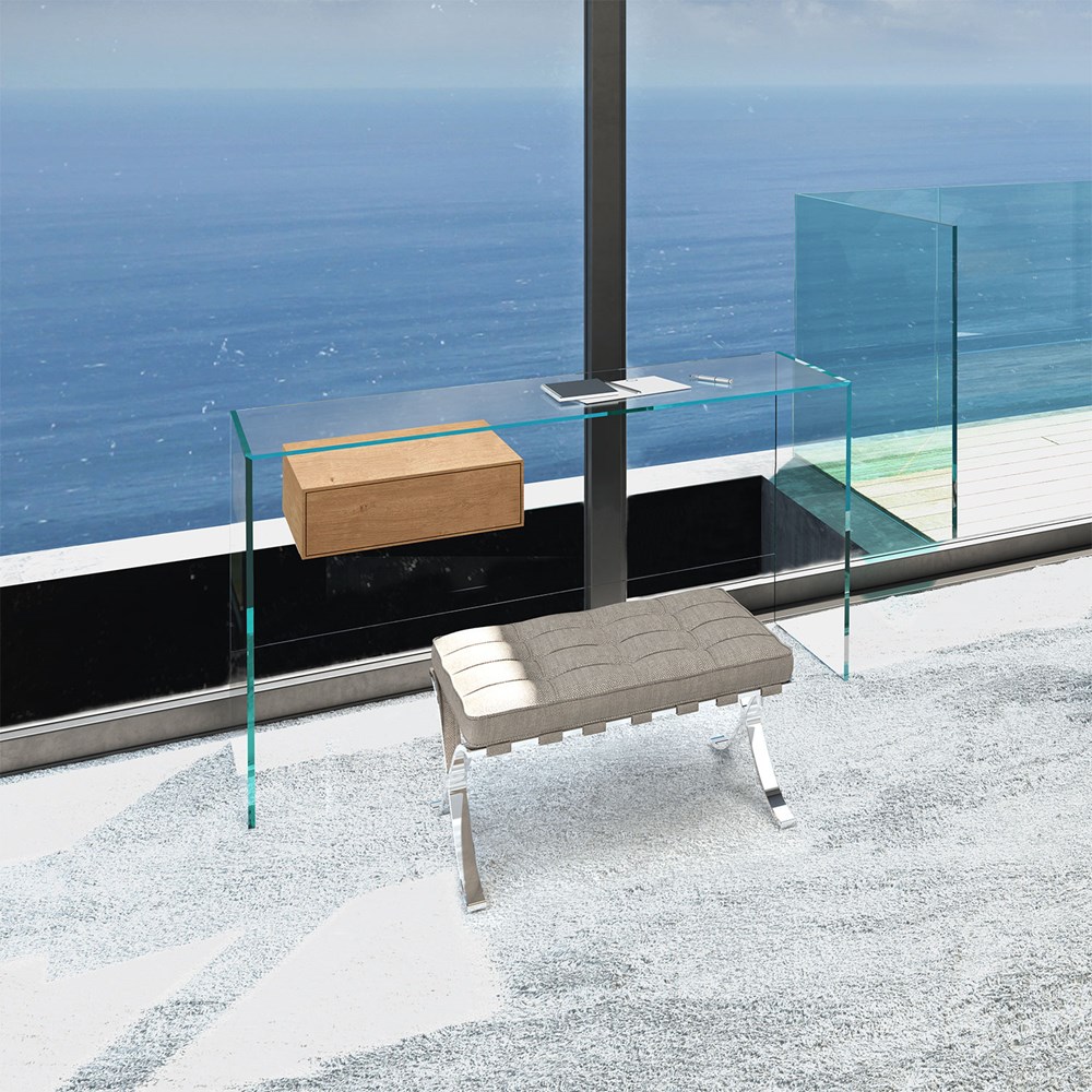 Designer Schreibtisch aus Glas mit Schublade FLY von DREIECK DESIGN
