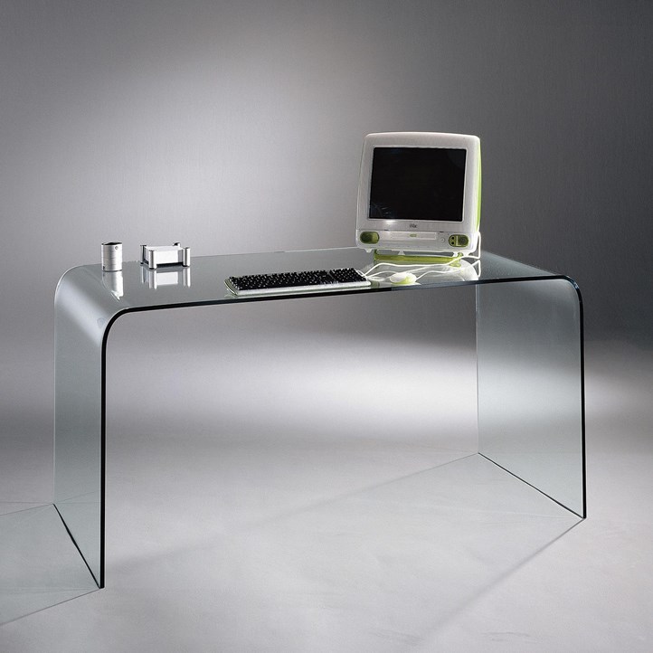 Eleganter Glasschreibtisch UT aus einem Stück gebogenem Glas von DREIECK DESIGN