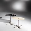 Glass side table LIDO by DREIECK DESIGN: oval OPTIWHITE color jet black + pearl white - base stainless steel brushed